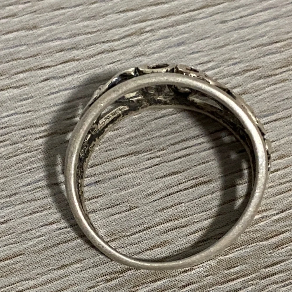 925 Sterling Silver Filigree Vine Swirl Design Band Ring Sz 6 Antiqued Finish